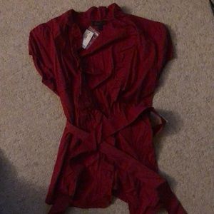 Red cap sleeve button up shirt - BNWT